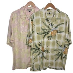 Lot of 2 Tommy Bahama Silk Hawaiian Pineapple Button Up Shirt Men Size L